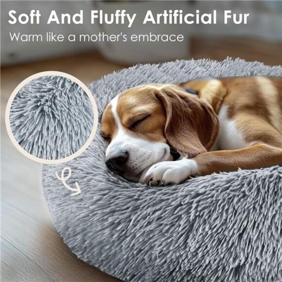 Dog & Cat Bed for Indoor Cats, 20in Calming Donut Bed for Puppy - Picture 4 of 8